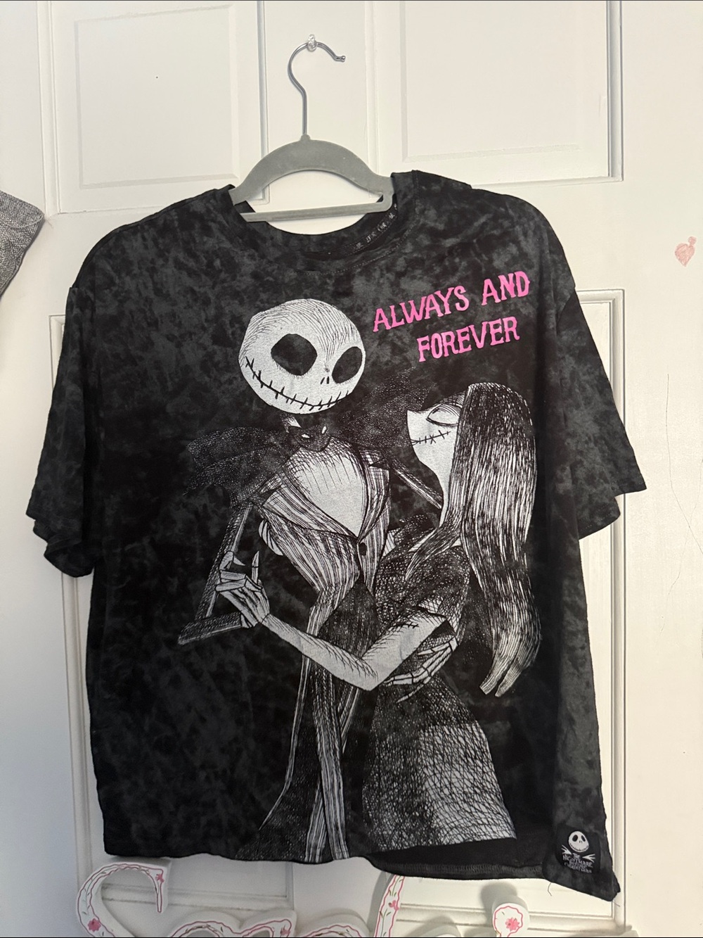 Disney Black Tee with White & Pink Nightmare Before Christmas Graphic